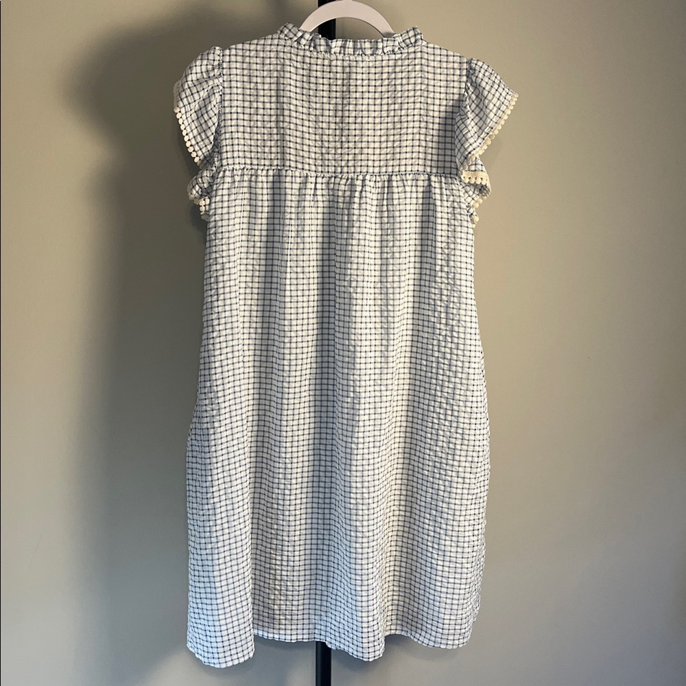 THML White & Blue Gingham Mini Dress with Multicolor Floral Embroidery - Picture 4 of 8